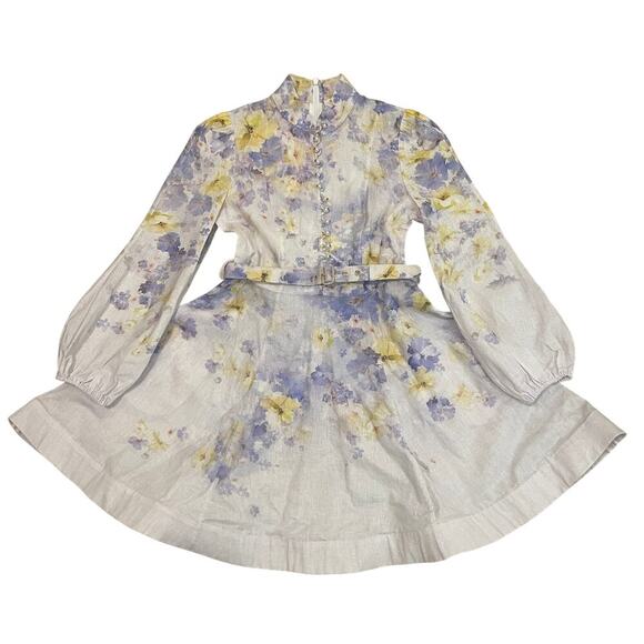 Zimmermann 2, US 6 Crush Buttoned Mini Dress | Lilac Floral Linen 2025 NWOT $950 - Picture 1 of 10